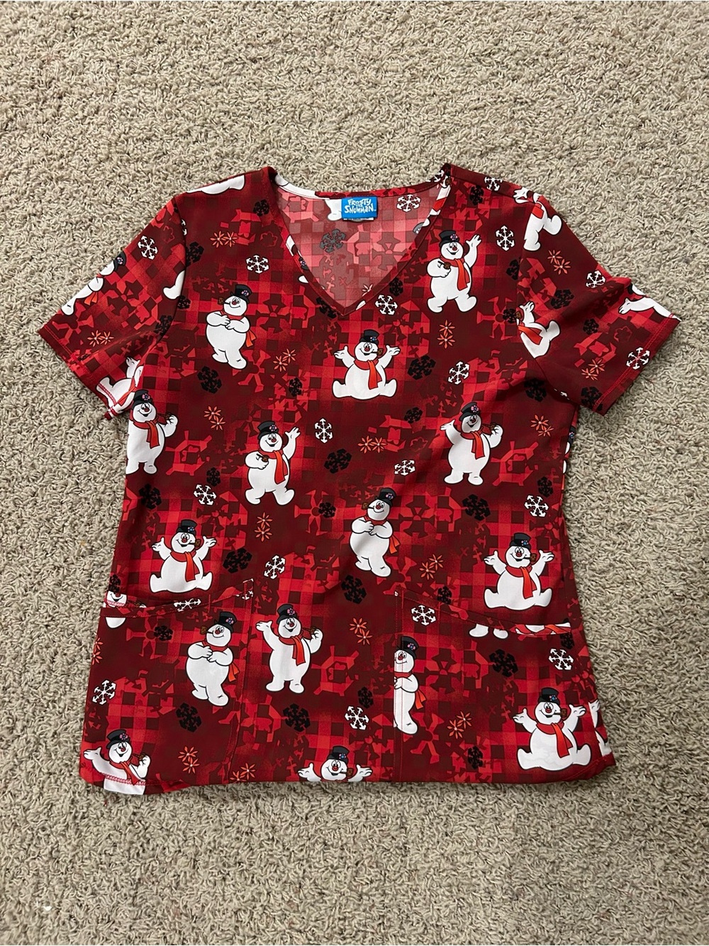 Scrubstar Scrub Top – Frosty the Snowman Print | Women's Small